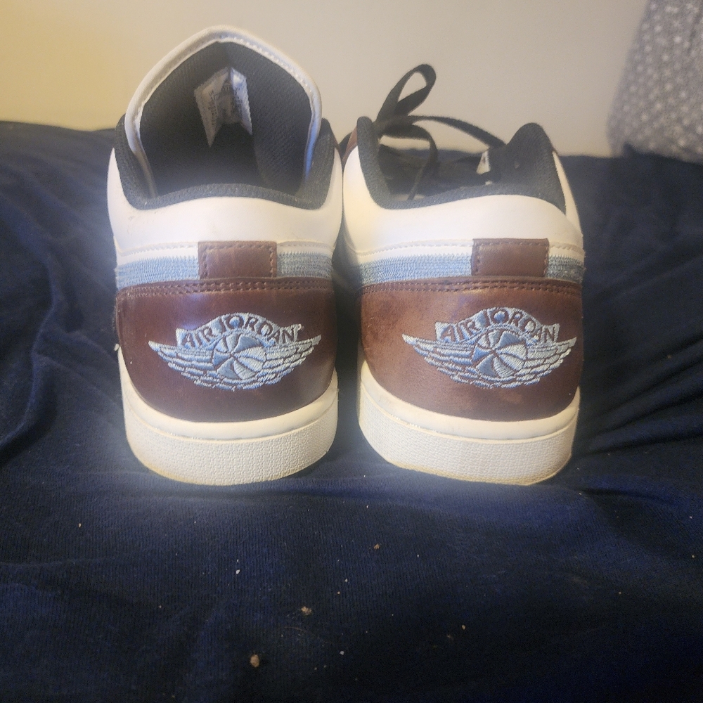 Jordan Men's White and Brown Sneakers with Blue Accents